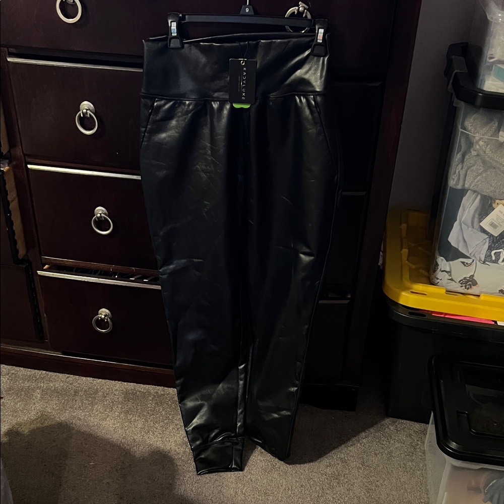 Chic Black Faux Leather Joggers